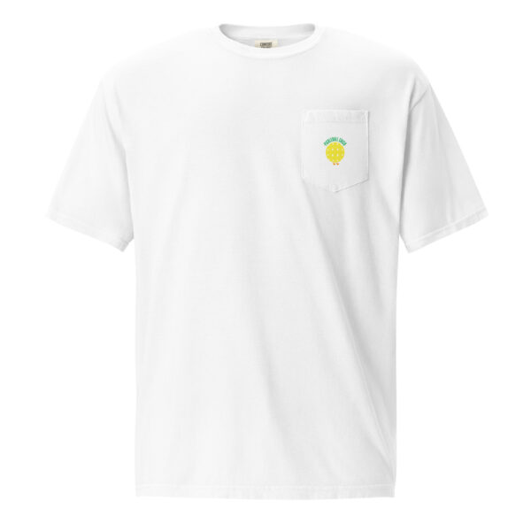 PICKLEBALL CHICK WITH I LOVE PICKLEBALL ON BACK UNISEX GARMET-DYED POCKET T-SHIRT